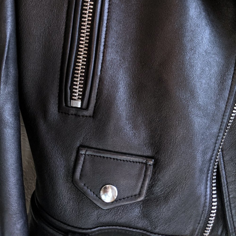 Acne Mock Black Leather Biker Jacket - Picture 5 of 8